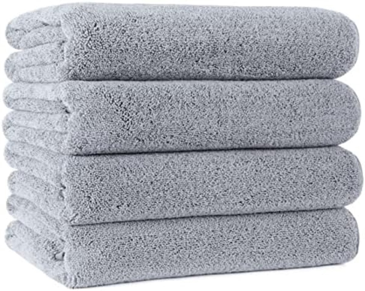 PromoHome Microvezel Badhanddoeken Set - 4 Stuks - Grijs - 145 x 76 cm