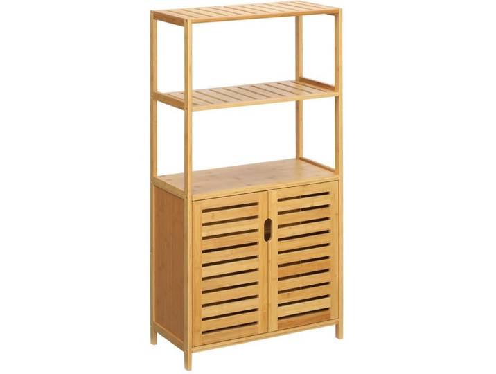 Modfu Beistellschrank 60x30x120 cm Natur aus Bambus mit lamellierter Tür & Kippschutz, Naturfarben, Naturmaterialen, 60x120x30 cm, Badezimmer, Badezimmerregale, Badregale