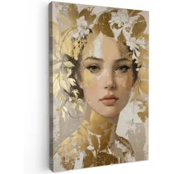 LEINWANDBILD Gesicht - Frau - Blätter - Gold Deko Wohnzimmer 20x30 cm
