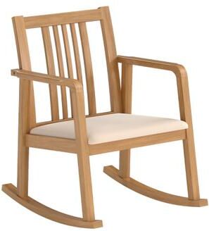 Costway Rocking Chair with Slatted Back and Curved Armrests-Natural