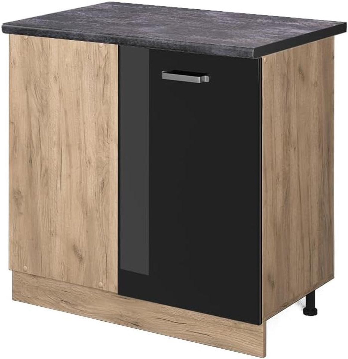 Modulaire zwarte hoogglans hoekkast voor in de keuken - 86 cm