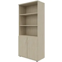 fm Büromöbel Kombischrank 5 OH 3 offene Fächer 2 Türen beige, 80x185.1x44.2 cm