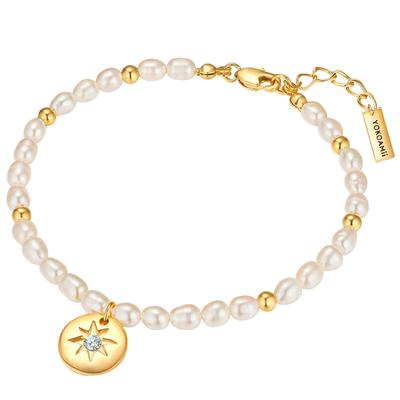 Perlenarmband YOKOAMII "Y96", silber (gelbgold, weiß), Armbänder, Damen, Metall, Perlenarmband, mit Perle