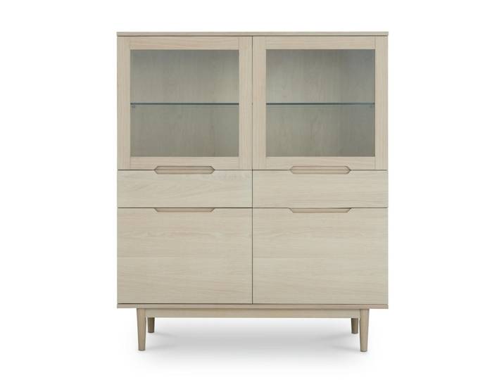 Highboard Kerteminde 124 cm - Echtholzfurnier Eiche bianco mit LED-Beleuchtung