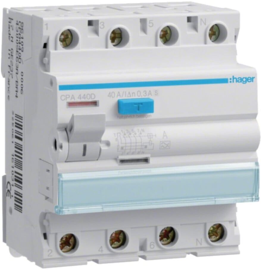 Hager FI-Schutzschalter 4p 40A 300mA selektiv CPA440D 6kA)