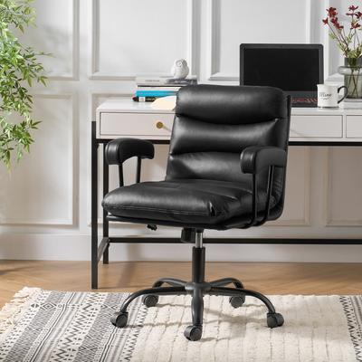 HULALA HOME Auberon Modern Faux Leather Swivel Office Chair with Ergonomic Design and Metal Legs