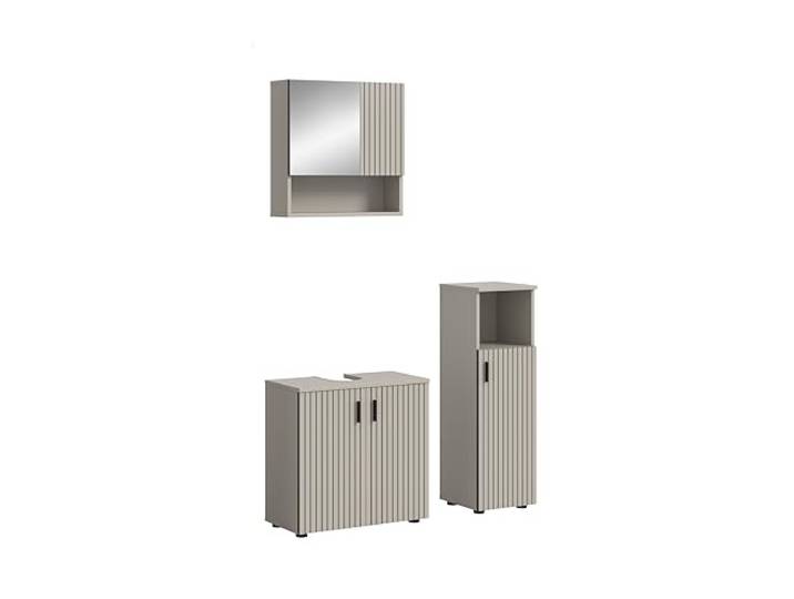 xonox.home – Badkombination Mone 105x180x30 cm in Kaschmir Nachbildung – 3-teiliges Set inkl. Waschbeckenunterschrank, Spiegelschrank & Badschrank – Stilvolle Einrichtungslösung mit kompakten Maßen
