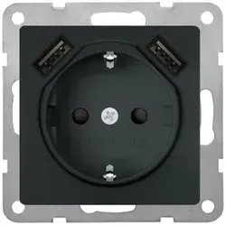 Siemens 5UB1970-0CM01 DELTA i-system SCHUKO-Steckdose mit doppeltem USB-Ladegerät, carbonmetallic 5UB19700CM01