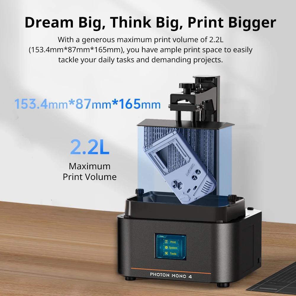 Harz-3D-Drucker - Photon Mono 4 LCD UV - 10K 9024×5120 Display - Bauraum 153×87×165 mm - ≤50 mm/h - Schichthöhe 0,03-0,15 mm - USB, 110-220 V