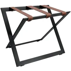 Kofferständer STEEL BLACK aus Edelstahl mit Riemen Leder Braun