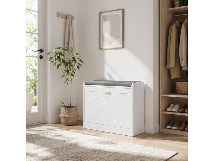 HOMCOM Banc à Chaussures Rangement Tiroir Assise 60x26x52,5cm Blanc