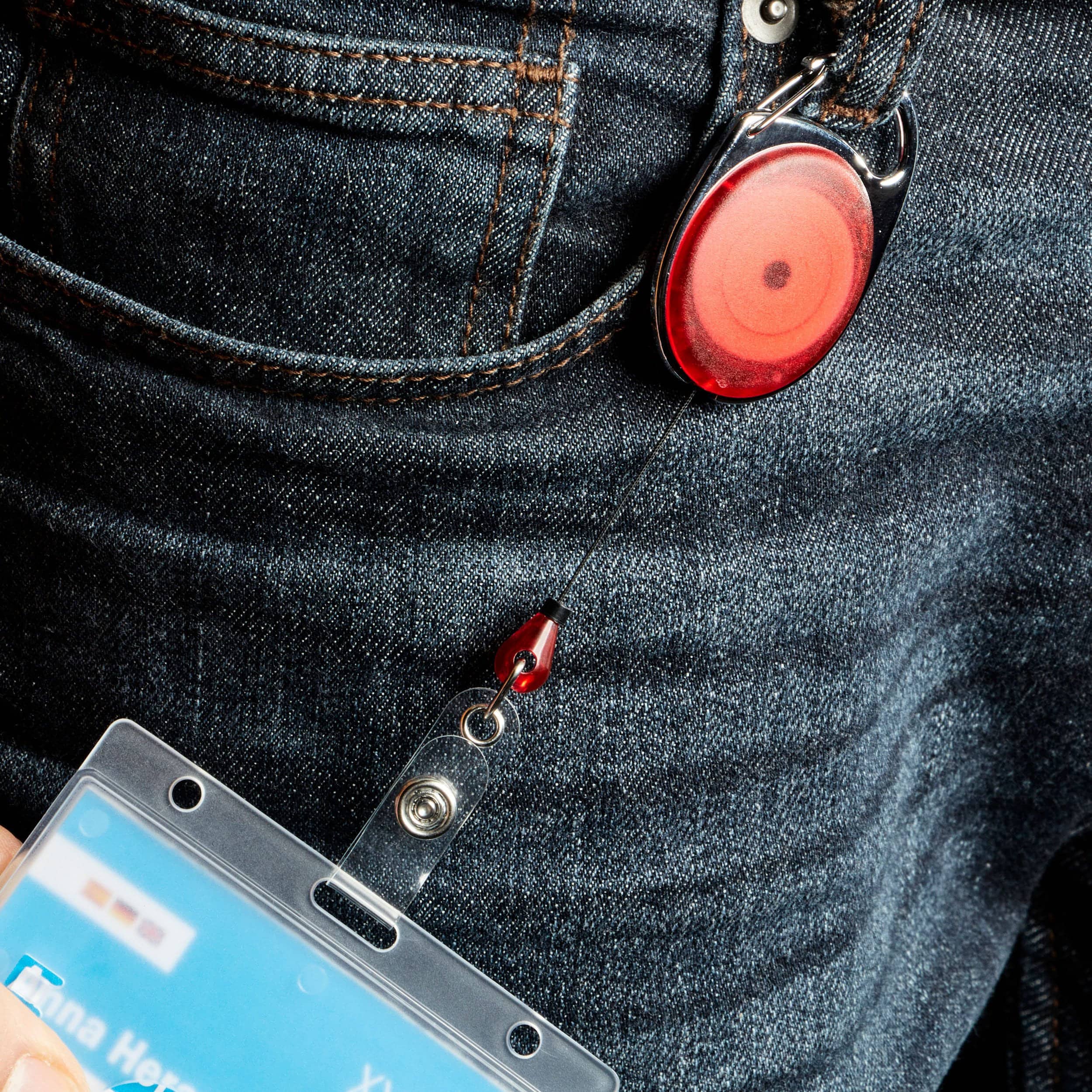SPRINTIS Porte-badges en plastique dur avec porte-clés extensible curseur   rouge, plastique rigide