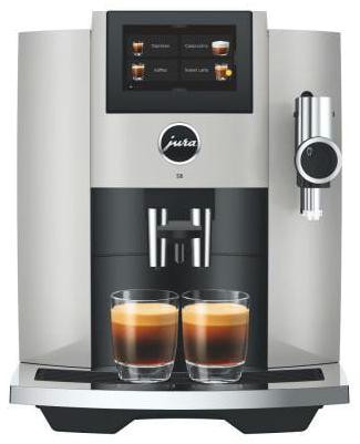 JURA S8 (EB) Kaffeevollautomat, 27 Spezialitäten, 4,3"-Touchscreen, WiFi, Sweet Foam & Sirupaufsatz, Feinschaum-Technologie, Energiesparmodus, Platin