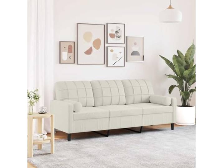 HEFZGDB 3-Sitzer Sofa Creme 180 cm Samt mit Zierkissen – Weiches Velours Polster langlebige Stabilität durch Metallgestell, abnehmbare Bezüge und modernes