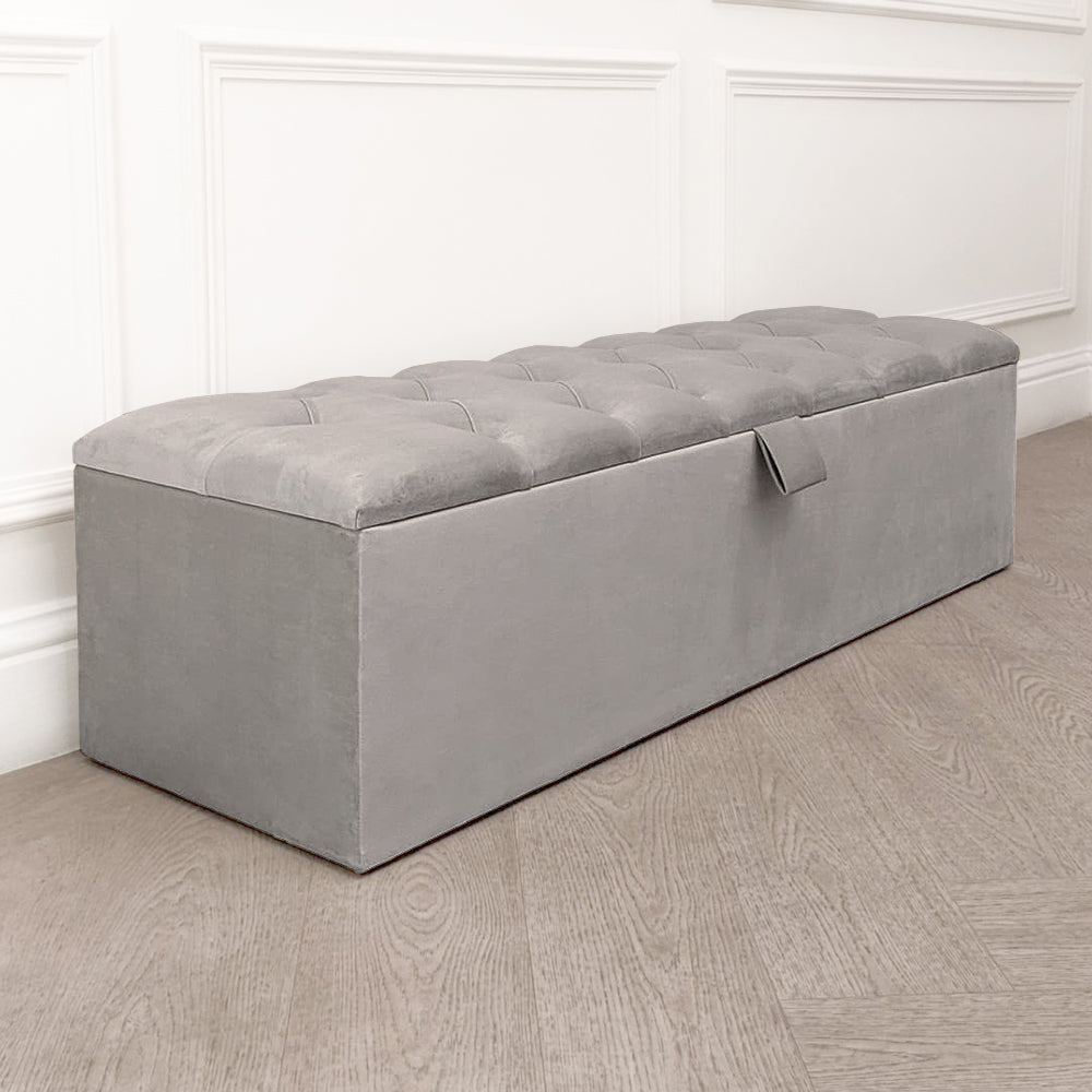 Belvoir Grey Buttoned Ottoman Box, King