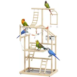 Papageien Spielplatz, 48 x 38 x 95 cm, Vogelspielplatz für Papageien Naturholz