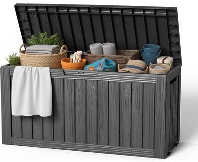 150/100/75/60/50/32/30gallon resin outdoor storage deck box weatherproof lockable(black).