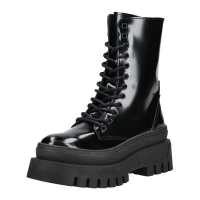 Schnürstiefelette STEVE MADDEN "STEVE MADDEN Stiefelette Lederimitat", Damen, Gr. 39, schwarz (schwarz lack), Lederimitat, Schuhe Schnürstiefelette