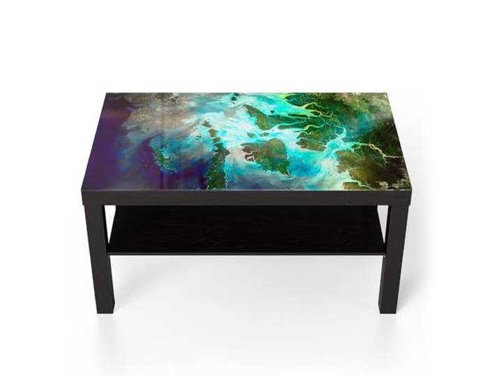 DEQORI Glastisch schwarz groß 90x50 cm Motiv Muster der Erde ausgefallener Beistelltisch aus Glas Hochglanz Couchtisch fürs Wohnzimmer moderner Couch Tisch mit Design