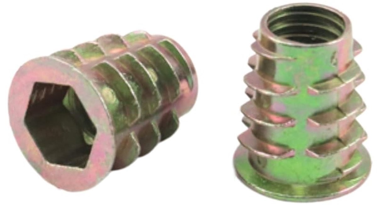 Houtdraad inzetstuk M6 x 8 mm van zinklegering voor houten meubels
