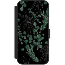 Nivocase Klapphülle für Apple iPhone 12 Handyhülle aus Kunst Leder NIVOflip schwarz Blätter Natur (Apple iPhone 12), Smartphone Hülle, Schwarz