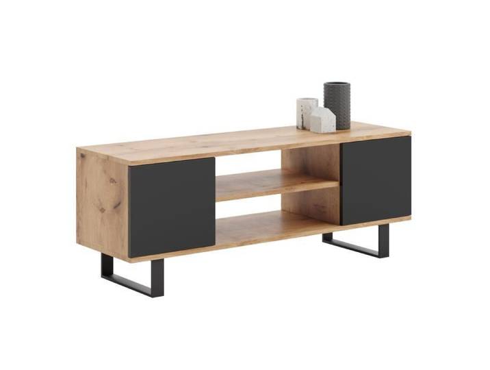 Meuble TV Focus 135 cm Armoire TV chêne doré - noir pieds métal loft
