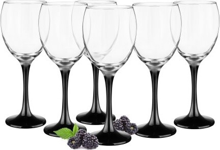 Sendez Set van 6 Wijnglazen met Zwarte Voet, 300 ml