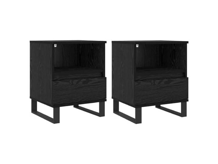 Fisinber Nachttisch mit 2 Schubladen Schwarz Eichen-Optik 40x35x50 cm Moderne Beistelltisch-Lösung fürs Schlafzimmer: Kompaktes Design mit viel Stauraum und stabilen Metallfüßen.