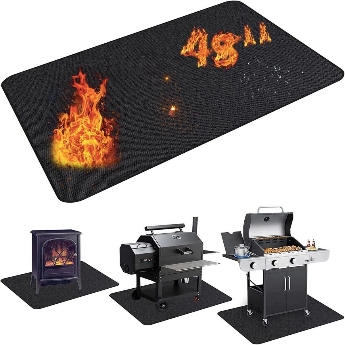 INF Feuerfeste Outdoor-Grillmatte – Silikon-Fiberglas, hitzebeständig und wasserfest, Unterlegmatte für BBQ und Feuerschalen S