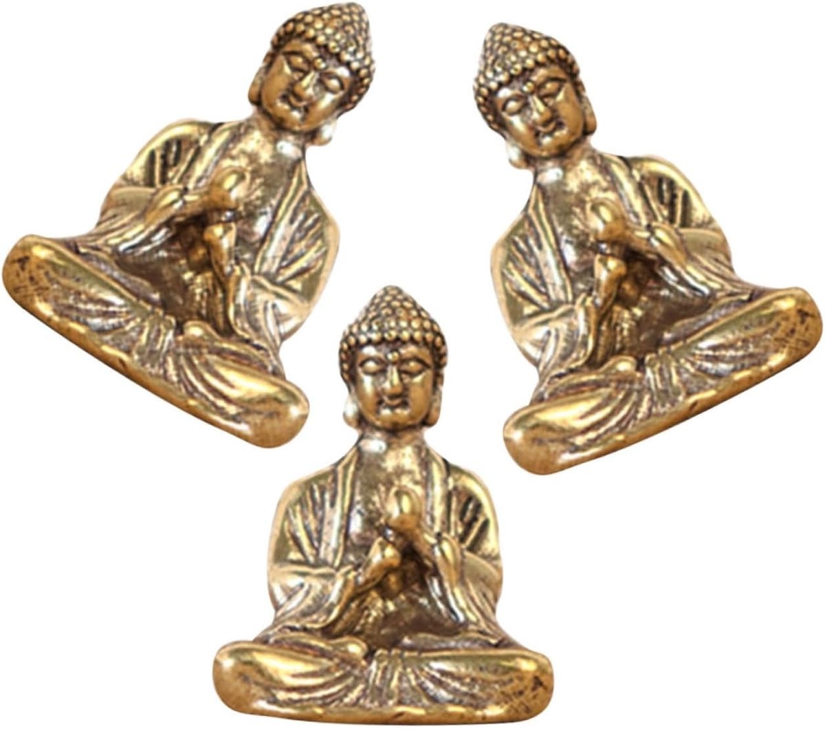 Set van 12 koperkleurige mini Buddha decoratie beeldjes voor op tafel