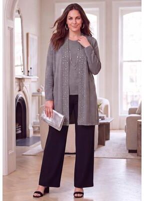 Plus Size Women's Fine Gauge Cardigan Topper by Jessica London in Grey Pretty Stone (Size 30/32) Sweater