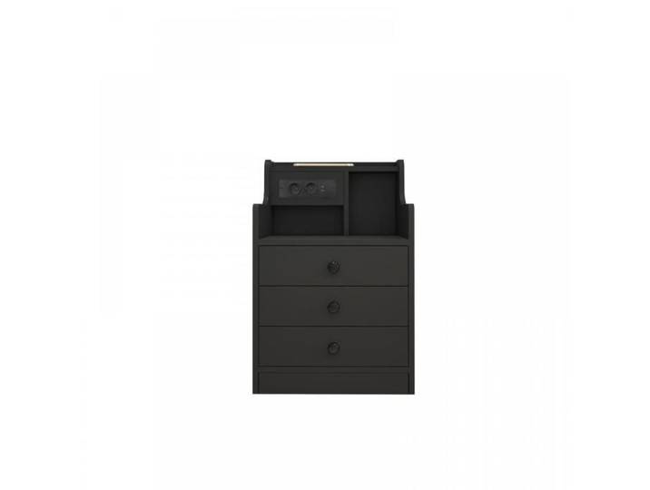 Table de Chevet Noire avec 3 TiroirsStation de Charge USB - Table de Nuit avec Compartiment Ouvert - 45x35x68 cm - LVHCMFOHM