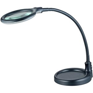Lumeno Lupenleuchte 6805, schwarz, 100 mm Glaslinse, LED, 2,25x Vergrößerung (5 Dioptrien), mit Tischklemme & Standfuß
