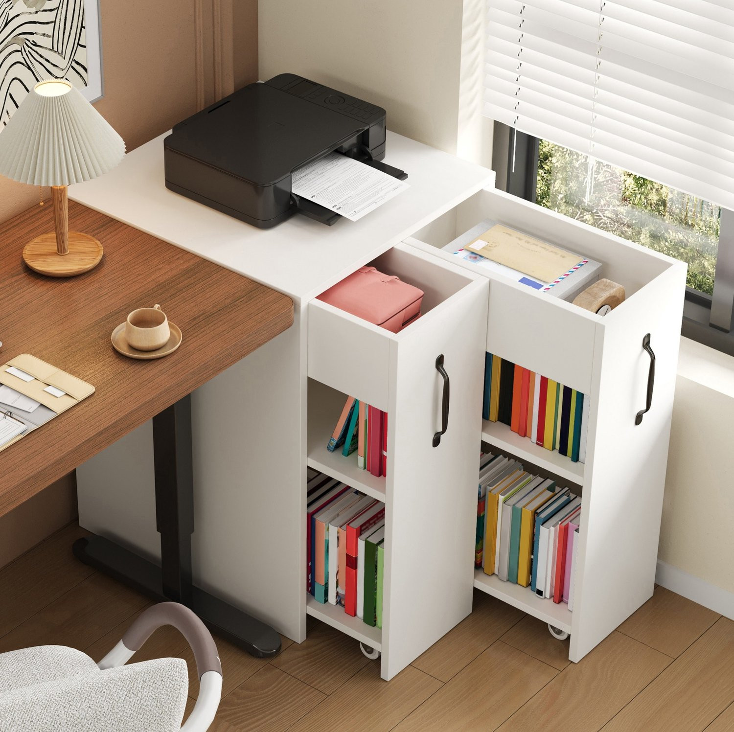 CHICFURN Mobiele Boekenkast met 1 lade en 2 planken - Wit