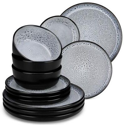 vancasso BUBBLE Black & Grey 12/18/24 Piece Stoneware Dinnerware Set