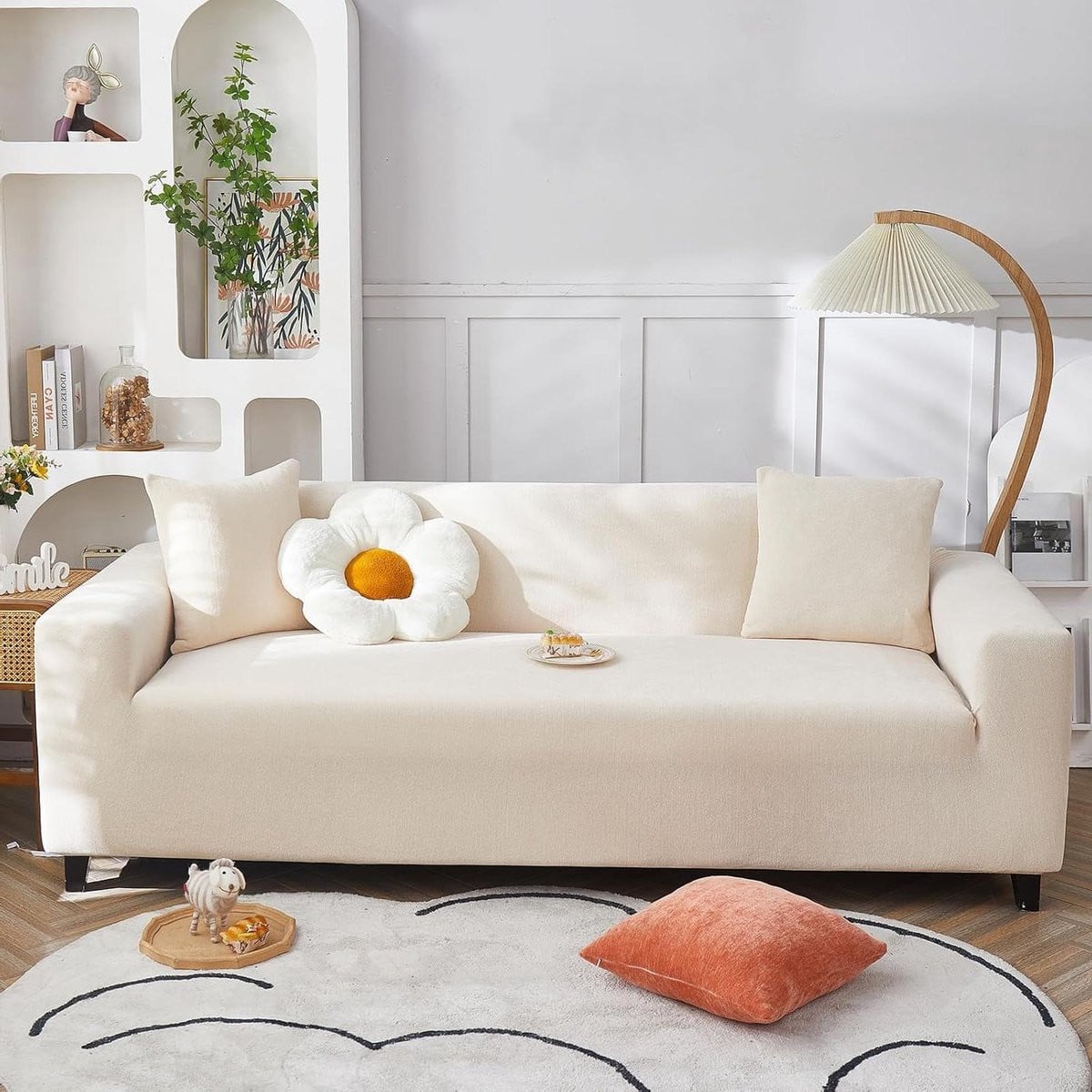 Elastische bankhoes voor 1 zits sofa - Beige