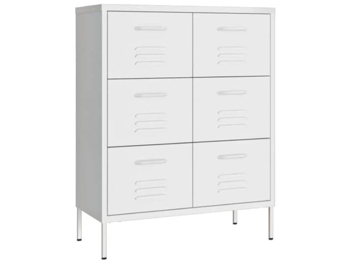 Helloshop26 Schubladenschrank, Weiß, 80 x 35 x 101 cm, 6 Schubladen mit Kugelführungen, modernes Design, aus Stahl, Weiß, 02_0046843