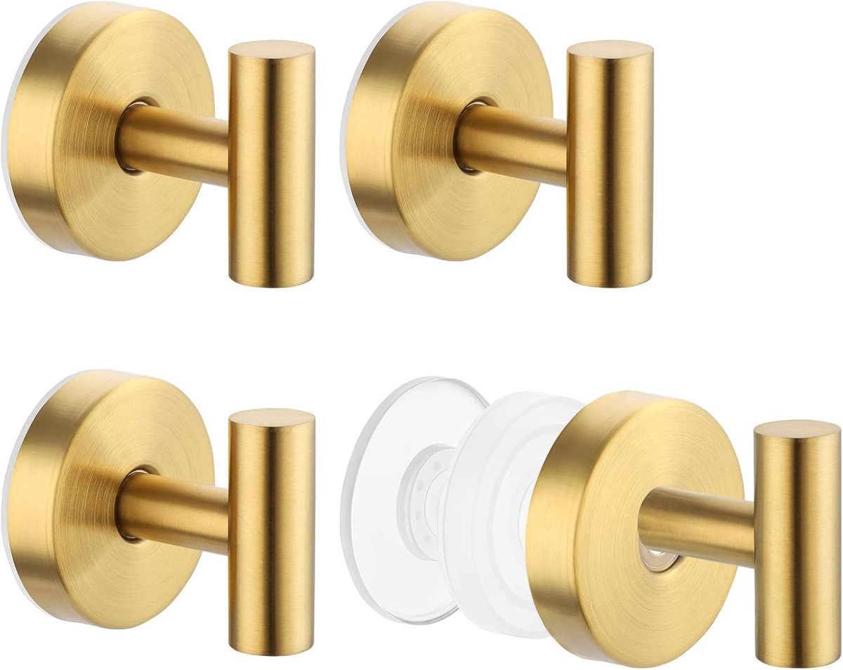 Extra Sterke Zuignaphaken Goud - 4 Stuks - RVS Wandhaken Zonder Boren - Herbruikbaar & Waterdicht