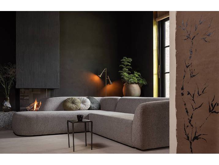 Ecksofa Sloping Braun Strukturstoff 274 x 77 x 225cm Ottomane davorstehend links