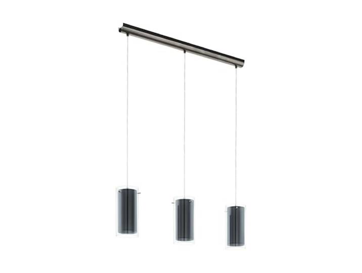 Eglo Suspension luminaire Pinto Textil\, lampe de plafond suspendue à 3 flammes\, lustre salon ou salle à manger en métal nickel mat\, verre transparent et tissu gris\, douille E27\, 82 cm