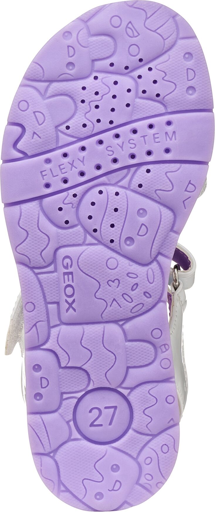 Sandale GEOX "J SANDAL JOYFOOT GIR", Mädchen, Gr. 27, Synthetik, lila (weiß, lila), Lederimitat, Basic, Schuhe Sandale, Sommerschuh, Klettschuh, Grössenschablone zum Download weiß, lila 27, Synthetik