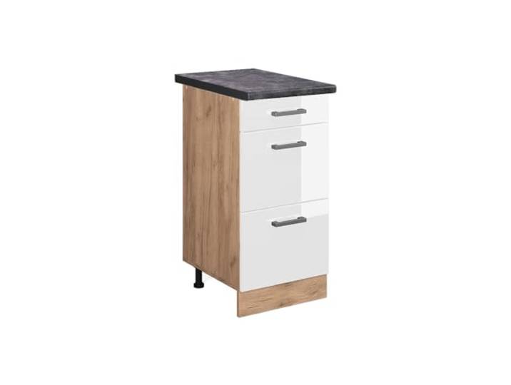 Vicco Küchenunterschrank R-Line, Weiß Hochglanz, 40 cm 3 Schubladen · Arbeitsplatte Anthrazit · Höhenverst. Füße · Leichter Zugriff · Frei kombinierbar
