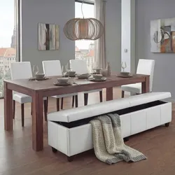 Garnitur Sitzgruppe Bank mit Aufbewahrung Kriens XXL+4 Stühle Littau, Leder ~ weiß