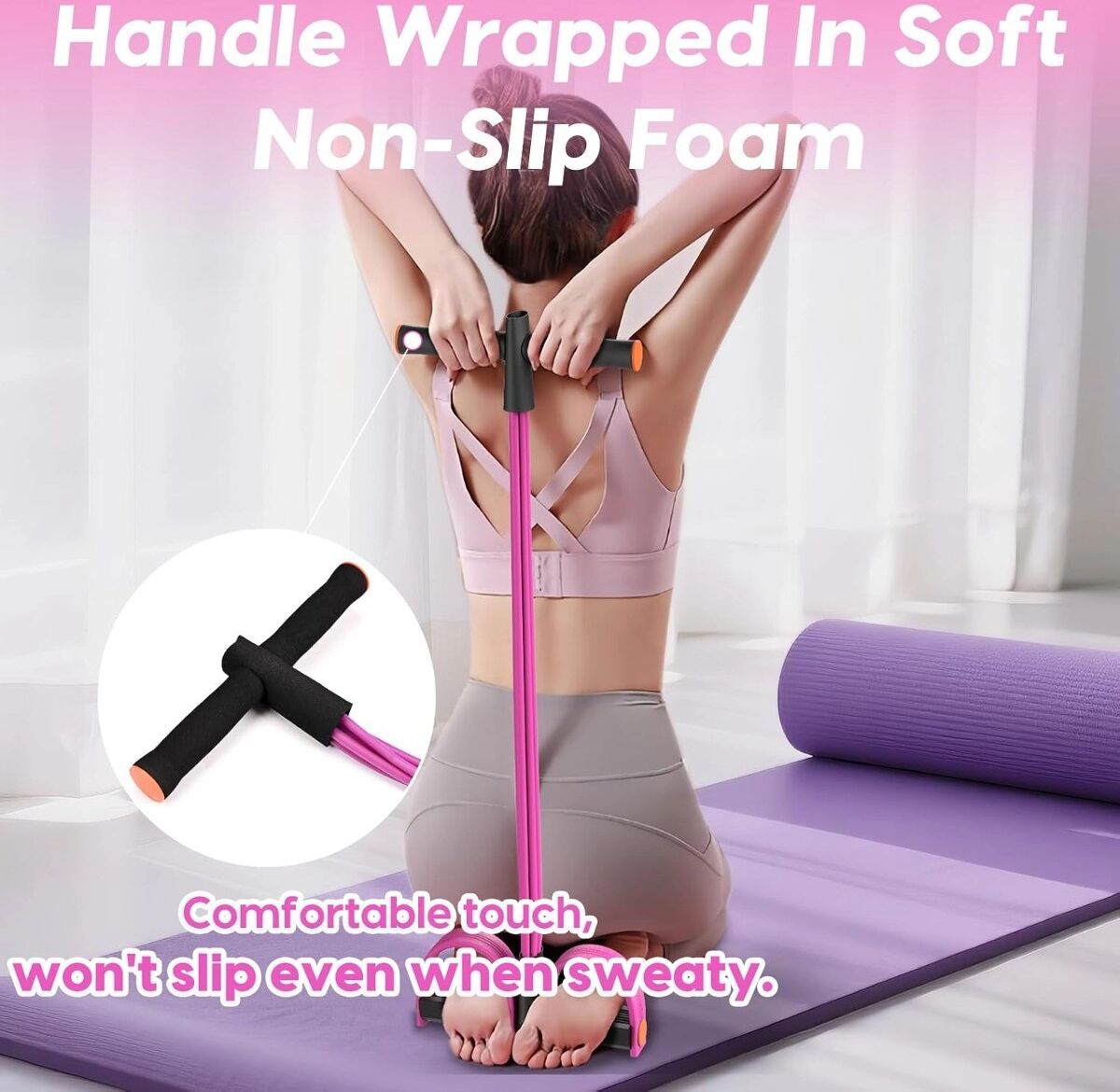 INF Entraîneur abdominal à résistance à 6 tubes pour relevés de buste, crunchs et fitness à domicile Rose