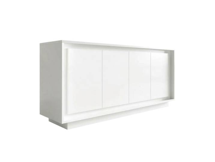 Buffet 4 portes blanc laqué pied socle