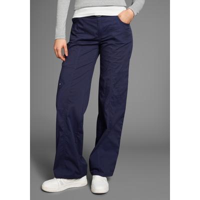 Cargohose KANGAROOS, Damen, Gr. 40, N-Gr, blau (marine), Web, Obermaterial: 50% Baumwolle, 46% Polyamid, 4% Elasthan, kontrastfarbene Details, unifarben, bequem bodenlang, Hosen Cargohose, mit besonderem Taschen-Design