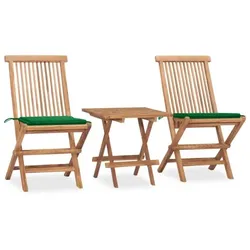 vidaXL 3-tlg. Garten-Essgruppe mit Kissen Klappbar Massivholz Teak Holz : Farbe - Grün