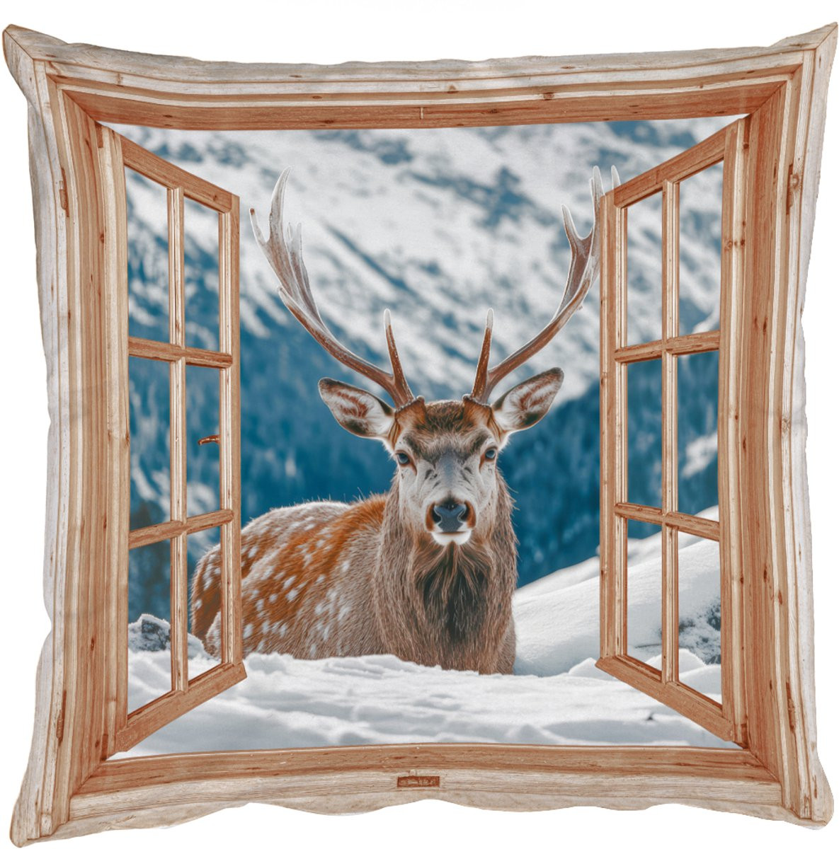 PillowMonkey Sierkussen met Hert en Winterlandschap - 60 x 60 cm