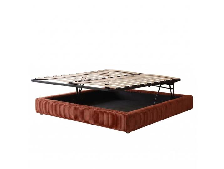 Lit coffre ouverture parallèle en velours côtelé terracotta 90x190 cm