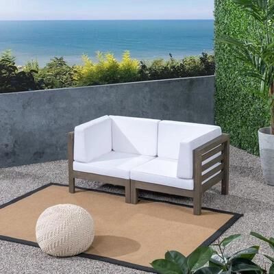 Clihome Outdoor 2-Piece Corner Sofa, Love Seat Set Sectional Sofa White